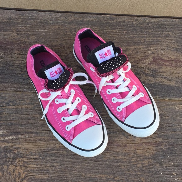 converse pink double tongue low tops